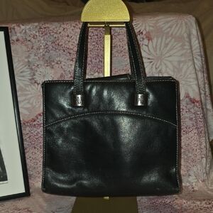 Lauren Ralph Lauren Black Leather Handbag with Silver Accents